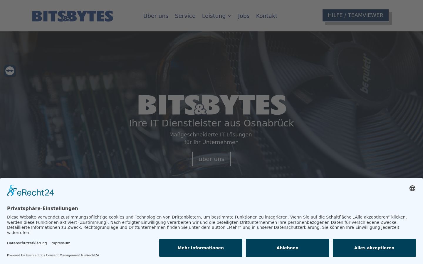 Screenshot des Einwilligungsbanners vor jeglicher Interaktion