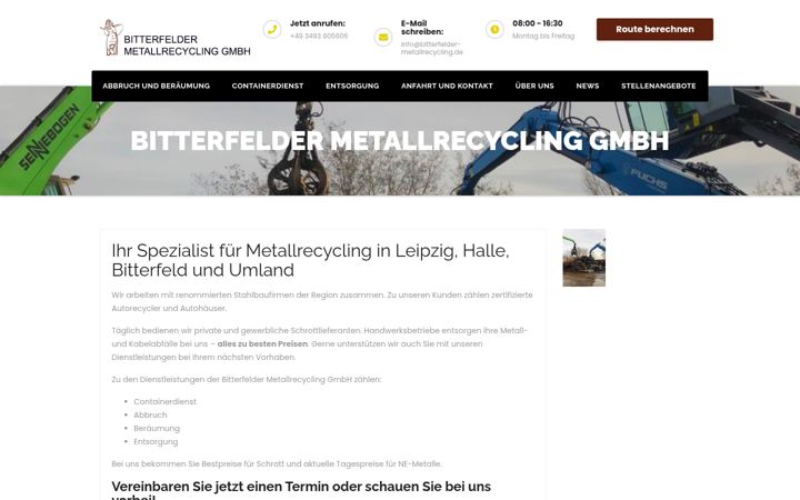 Screenshot of bitterfelder-metallrecycling.de