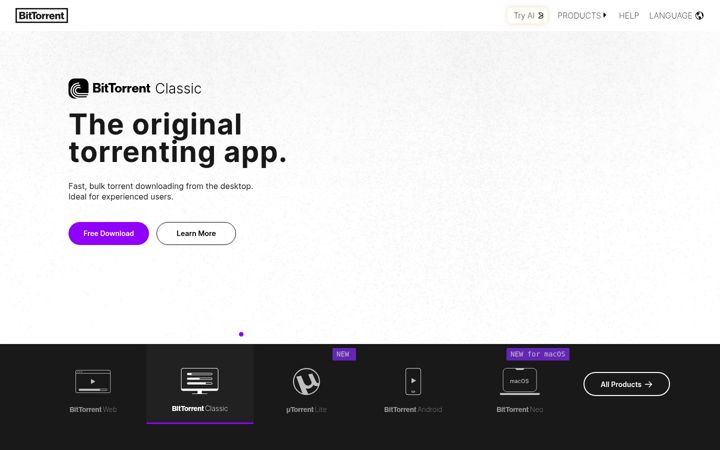 Snímek obrazovky bittorrent.com