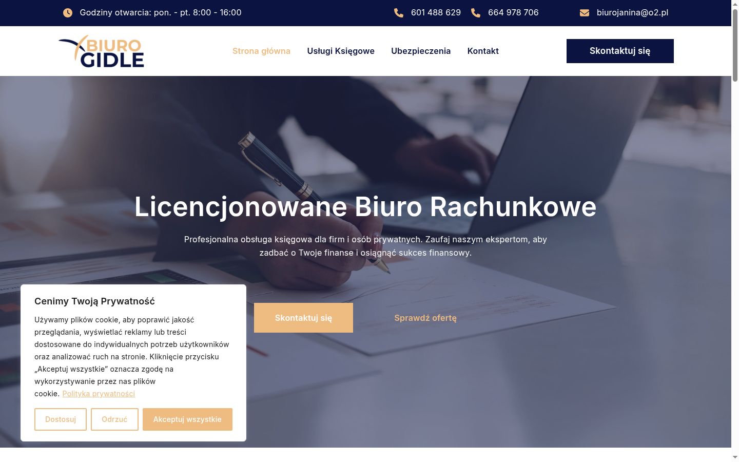 Zrzut ekranu banera zgody wyświetlanego przed jakąkolwiek interakcją