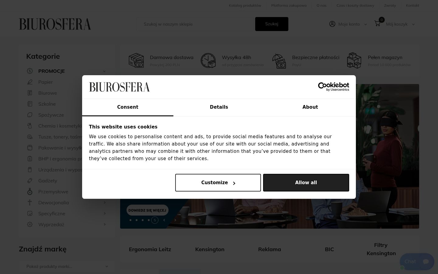 Skærmbillede af samtykkebanneret, som det blev vist før nogen interaktion