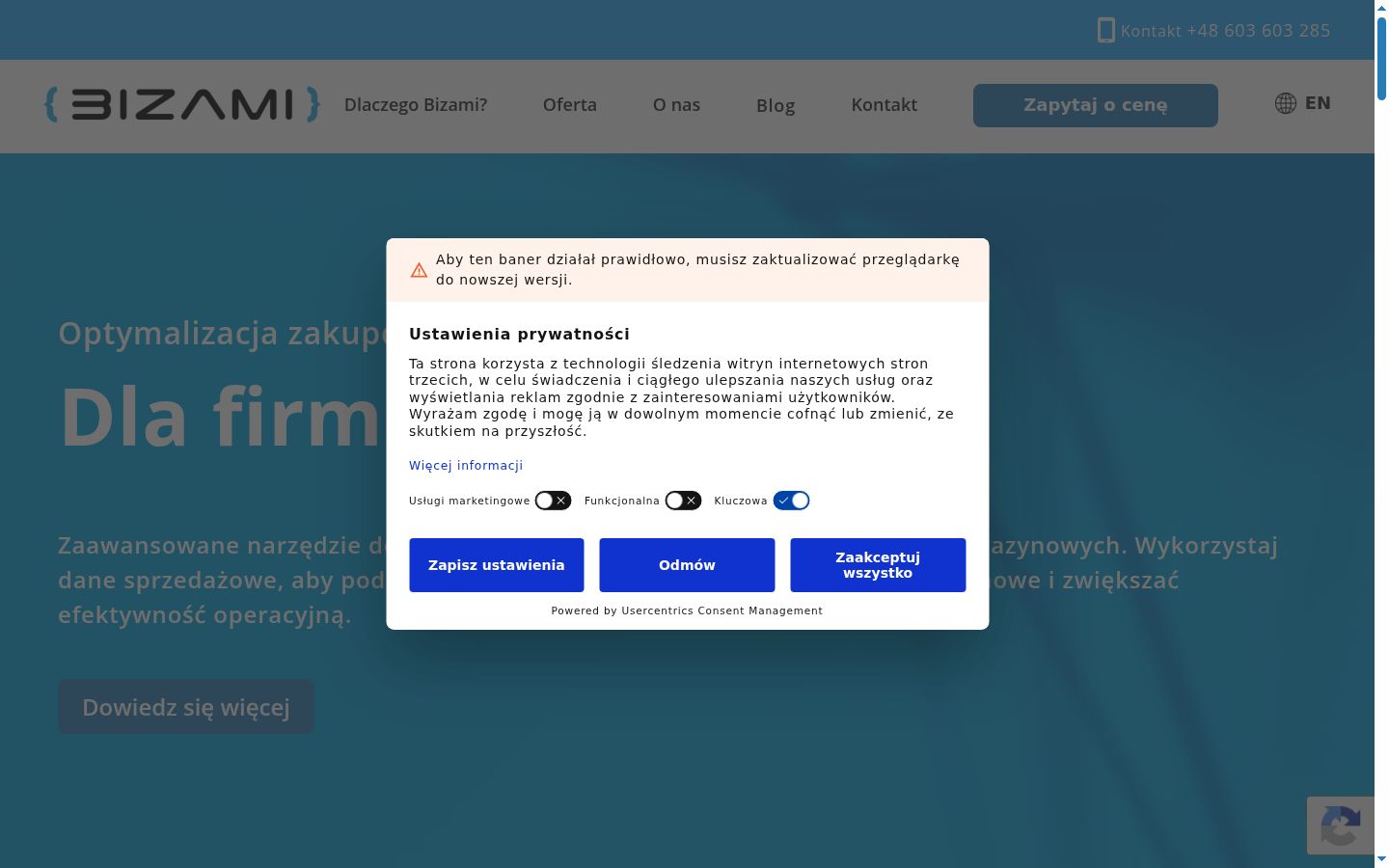 Screenshot del banner di consenso mostrato prima di qualsiasi interazione