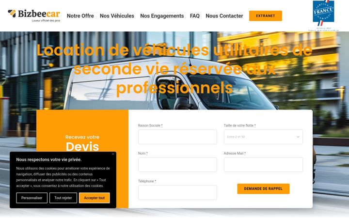 Screenshot of bizbeecar.fr