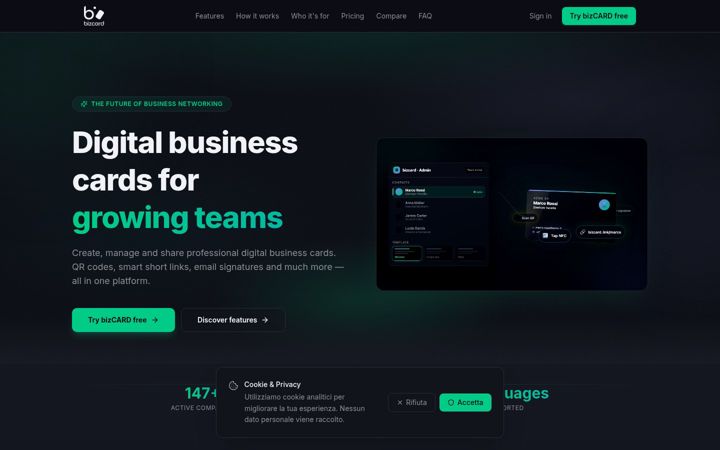 Screenshot of bizcard.ch
