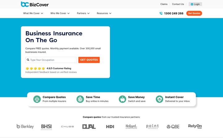 Screenshot of bizcover.com.au