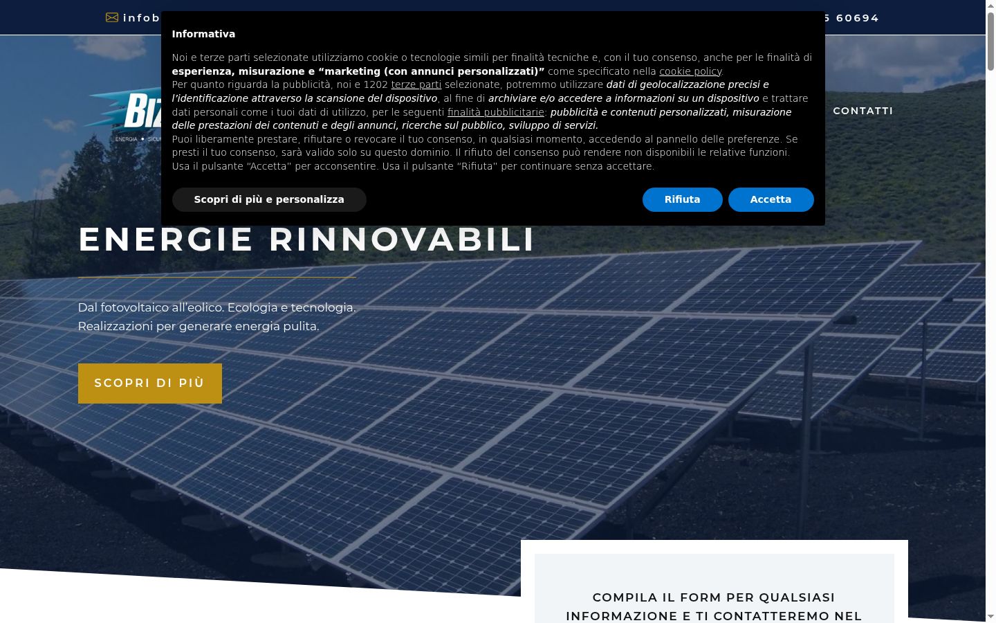 Screenshot del banner di consenso mostrato prima di qualsiasi interazione
