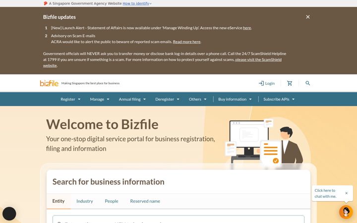 Skærmbillede af bizfile.gov.sg
