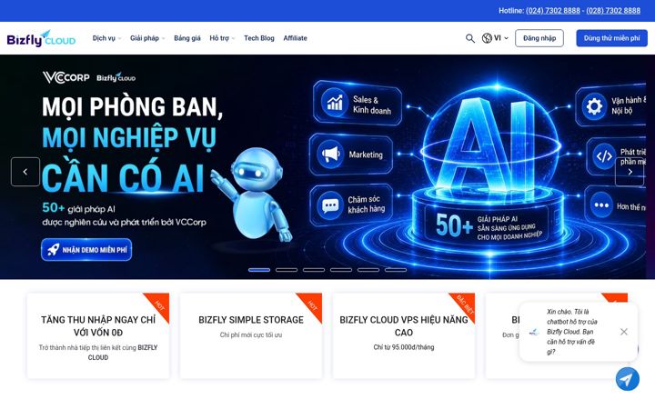 Captură de ecran a bizflycloud.vn