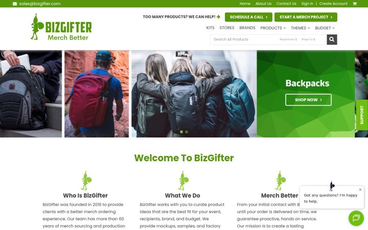 Screenshot of bizgifter.com