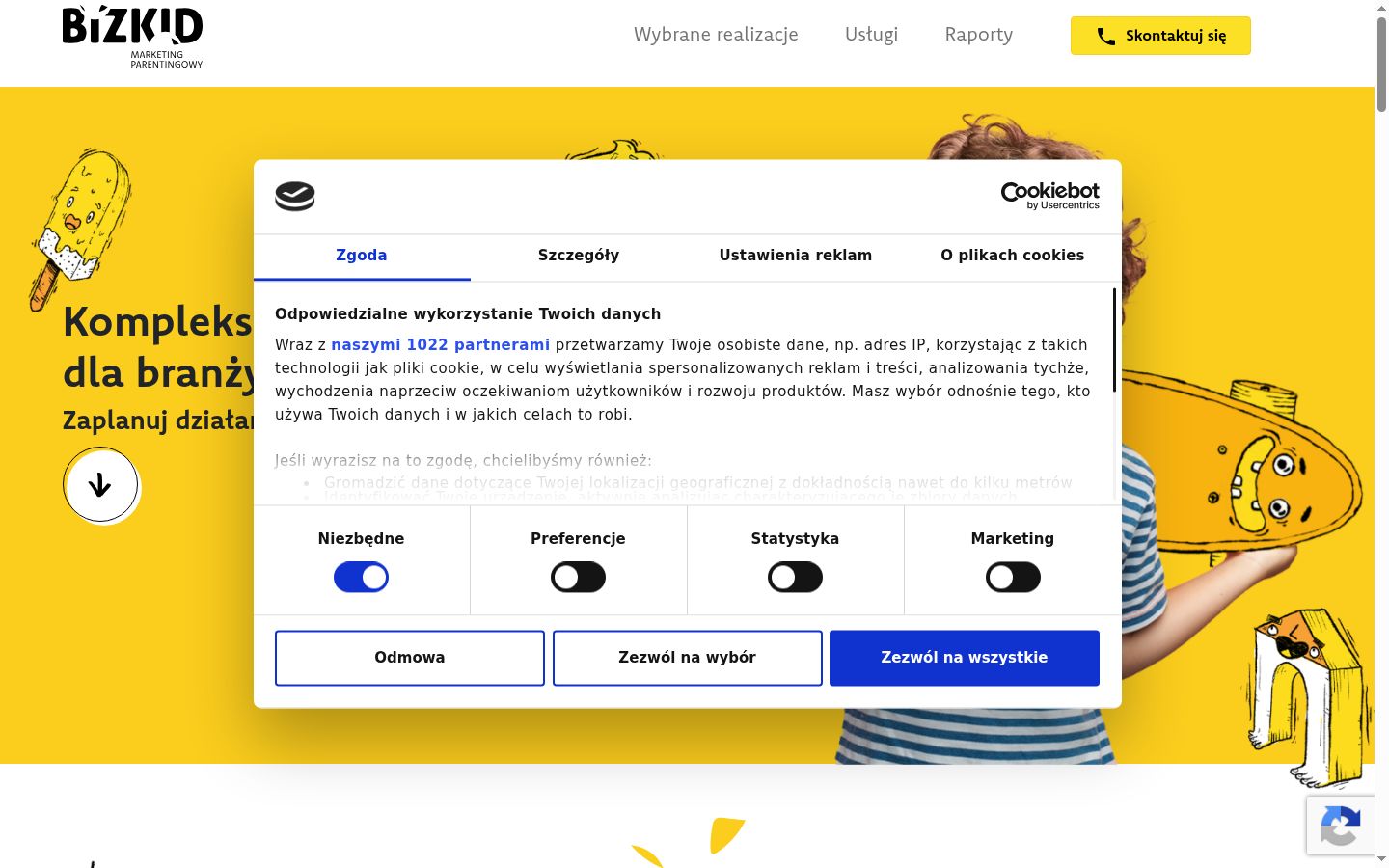 Captura de pantalla del banner de consentimiento mostrado antes de cualquier interacción