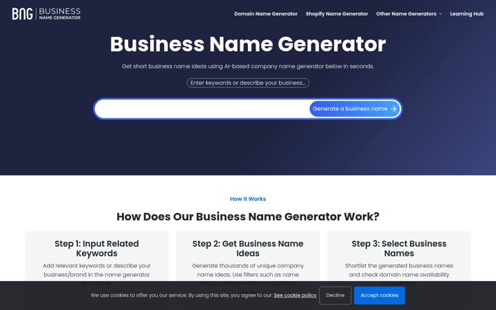 Screenshot of biznamewiz.com
