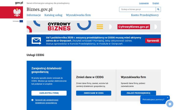 Zrzut ekranu biznes.gov.pl