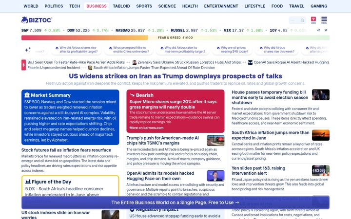 Screenshot of biztoc.com