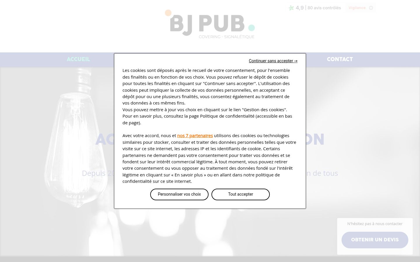 Capture d'écran de la bannière de consentement affichée avant toute interaction