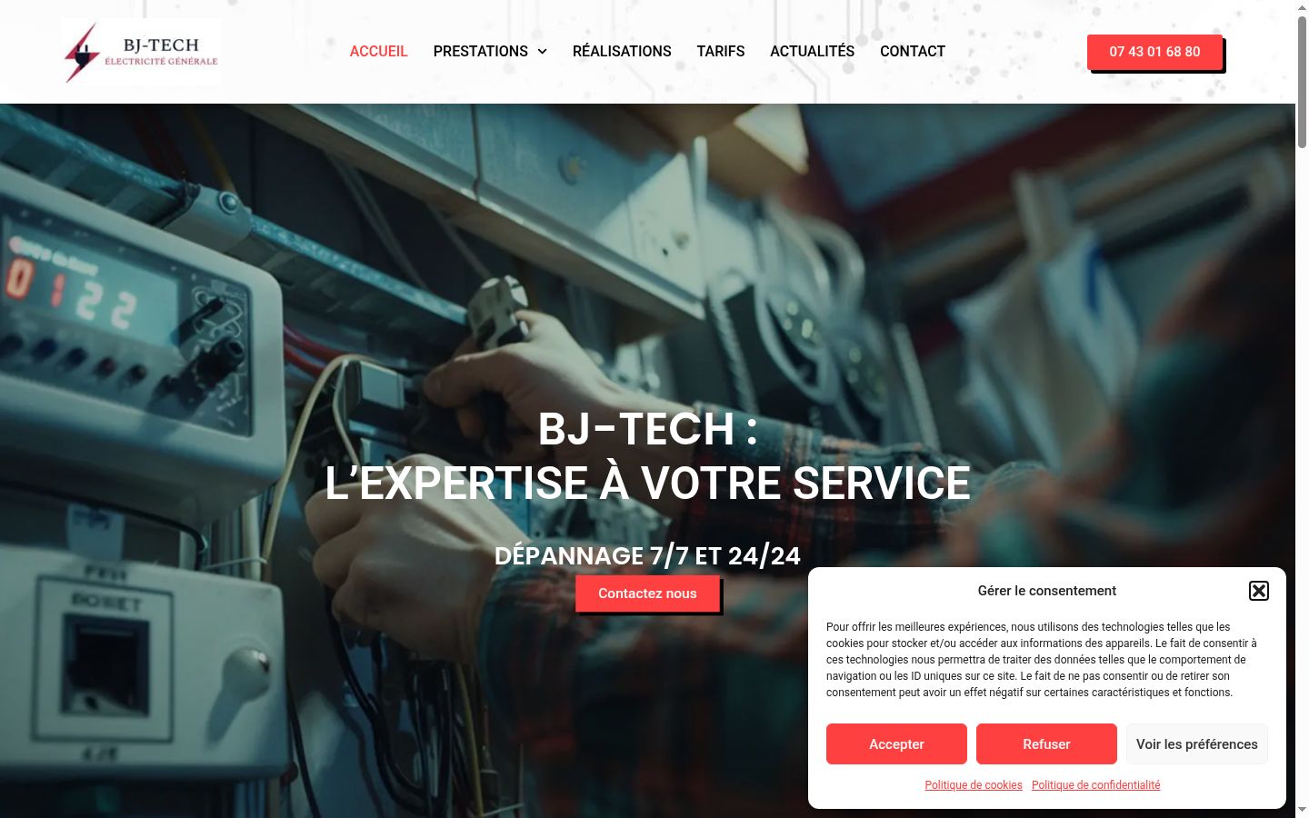 Capture d'écran de la bannière de consentement affichée avant toute interaction