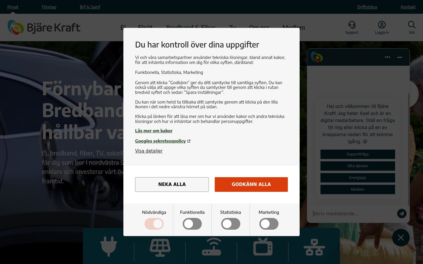 Screenshot del banner di consenso mostrato prima di qualsiasi interazione