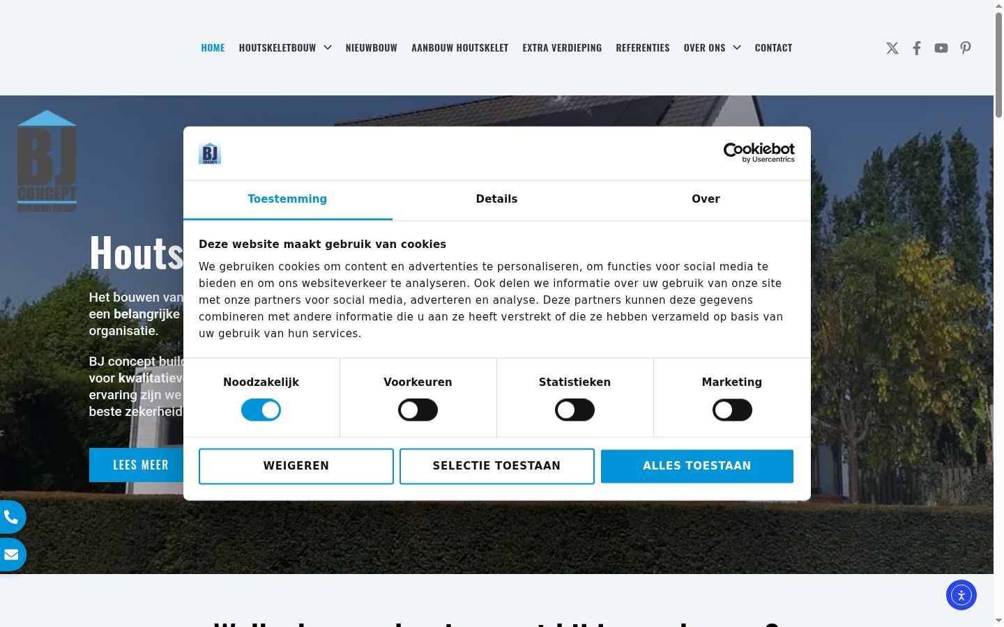Screenshot van de toestemmingsbanner zoals getoond vóór enige interactie
