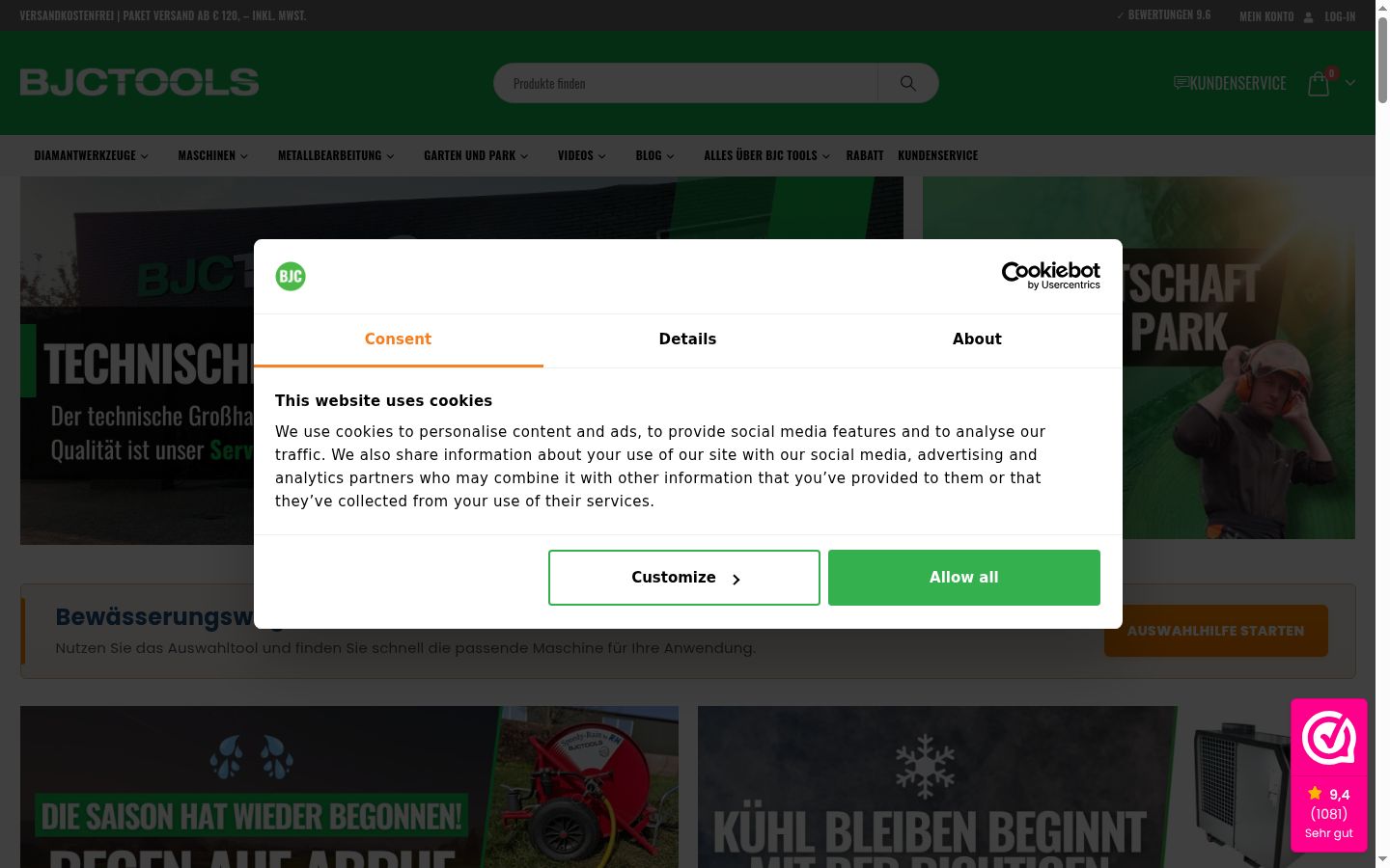 Screenshot del banner di consenso mostrato prima di qualsiasi interazione