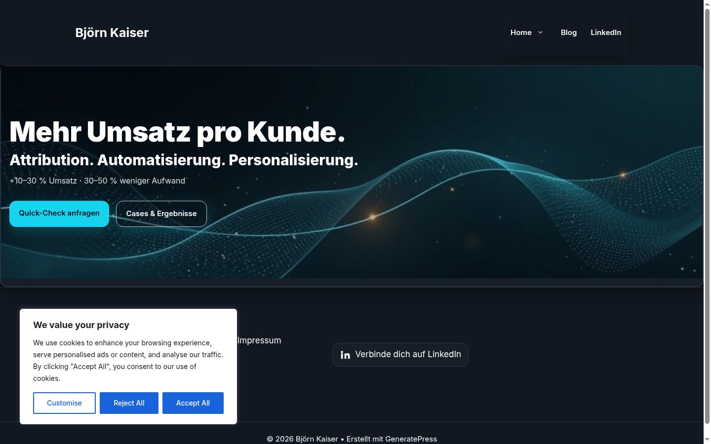Screenshot des Einwilligungsbanners vor jeglicher Interaktion