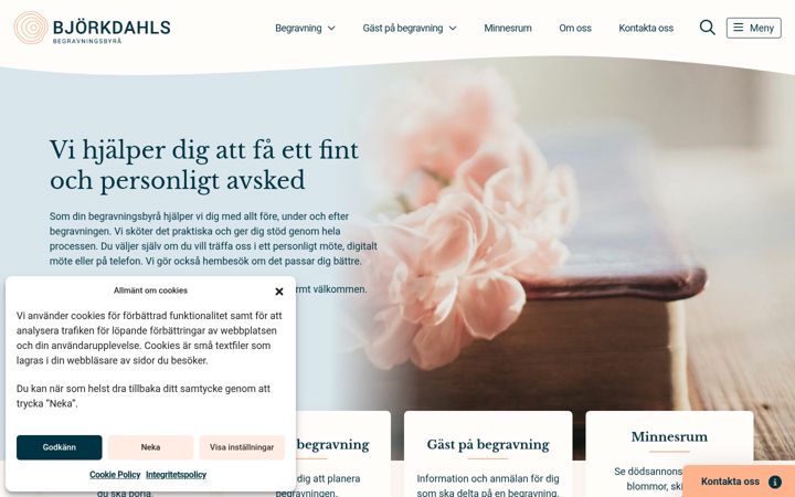 Screenshot of bjorkdahlsbegravningsbyra.se