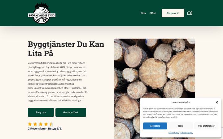 Screenshot of bjorkdalensbyggab.se