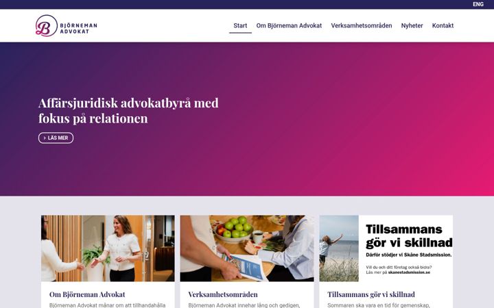 Kuvakaappaus sivustosta bjornemanadvokat.se