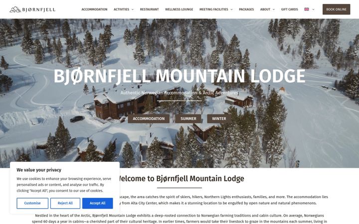 Kuvakaappaus sivustosta bjornfjell.com