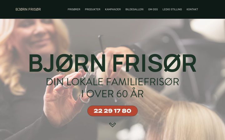 Kuvakaappaus sivustosta bjornfrisor.no