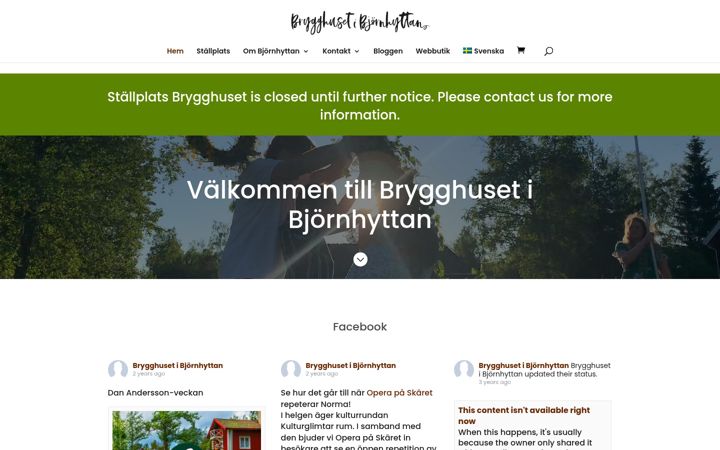 Kuvakaappaus sivustosta bjornhyttan.se