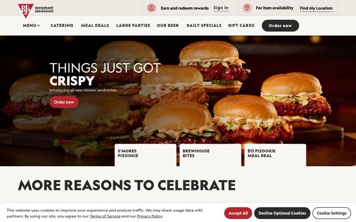 Skærmbillede af bjsrestaurants.com