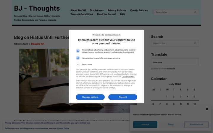 Screenshot of bjthoughts.com