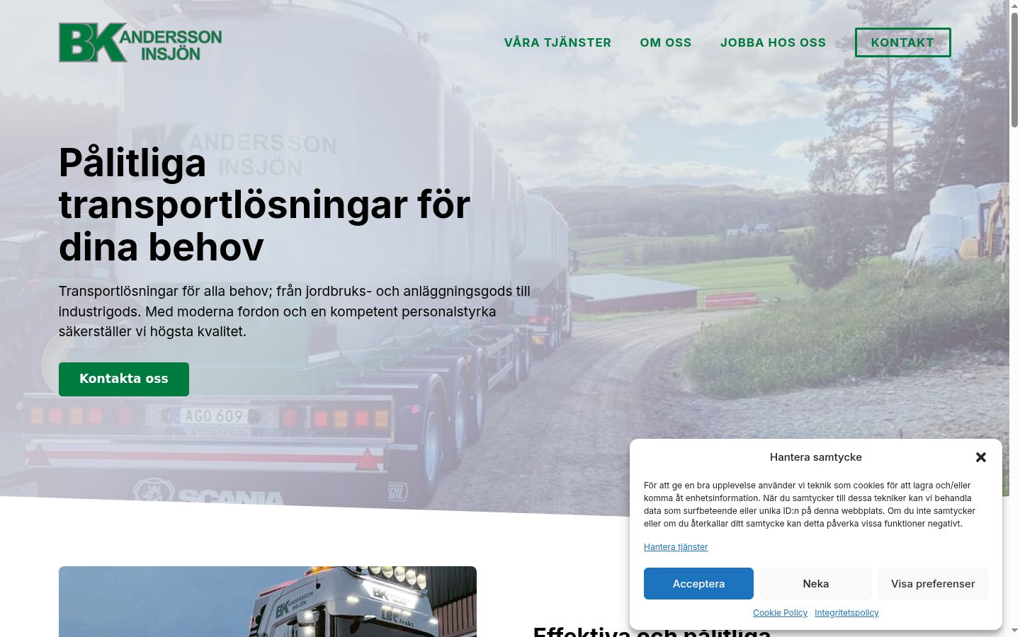 Skärmbild av samtyckesbannern som visades före någon interaktion