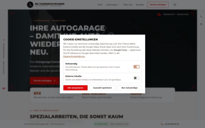 Screenshot of bkfahrzeugtechnik.ch