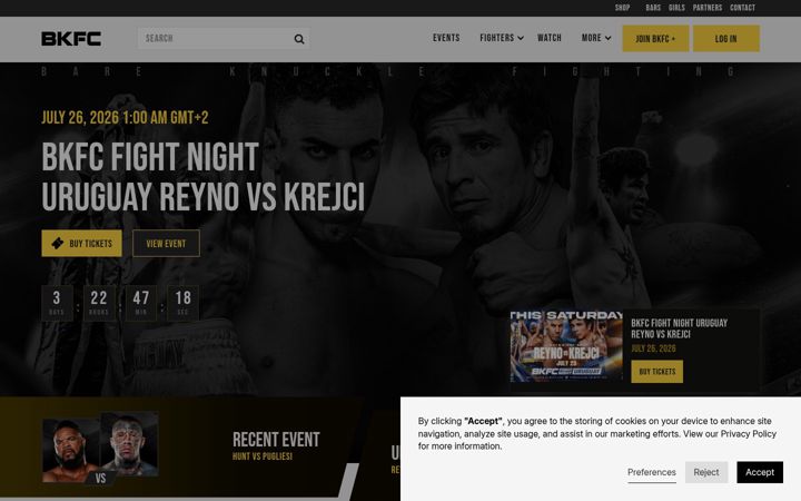 Screenshot of bkfc.com