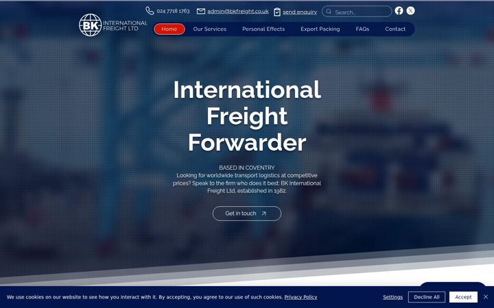 Screenshot stránky bkfreight.co.uk