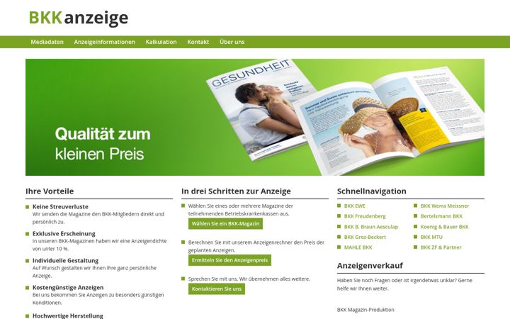 Screenshot of bkkanzeige.de