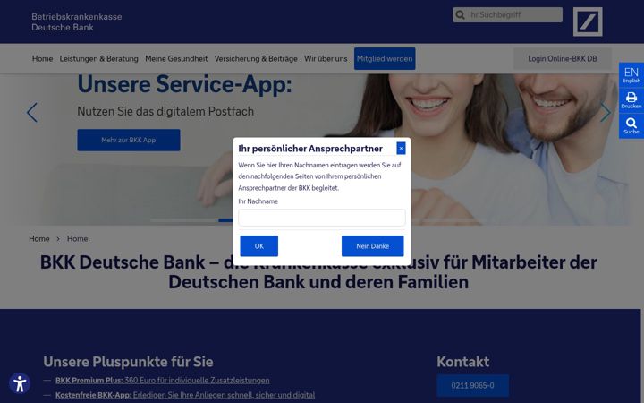 Screenshot of bkkdb.de