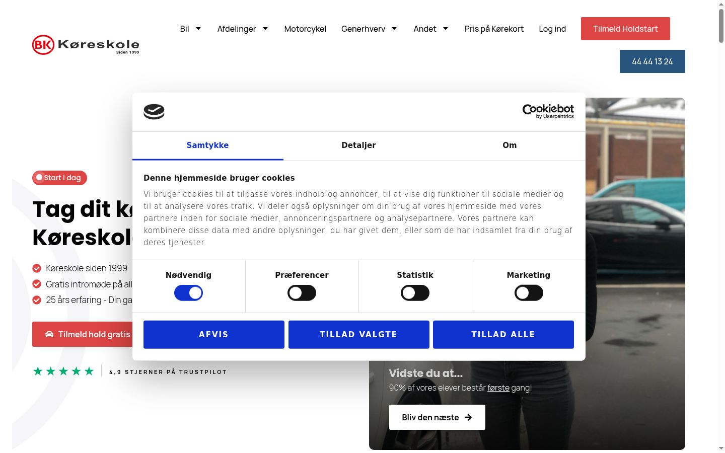 Captura de ecrã do banner de consentimento apresentado antes de qualquer interação