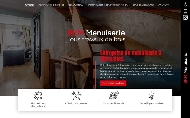 Screenshot of bkmmenuiserie.fr