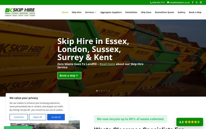 Screenshot of bkskiphire.co.uk