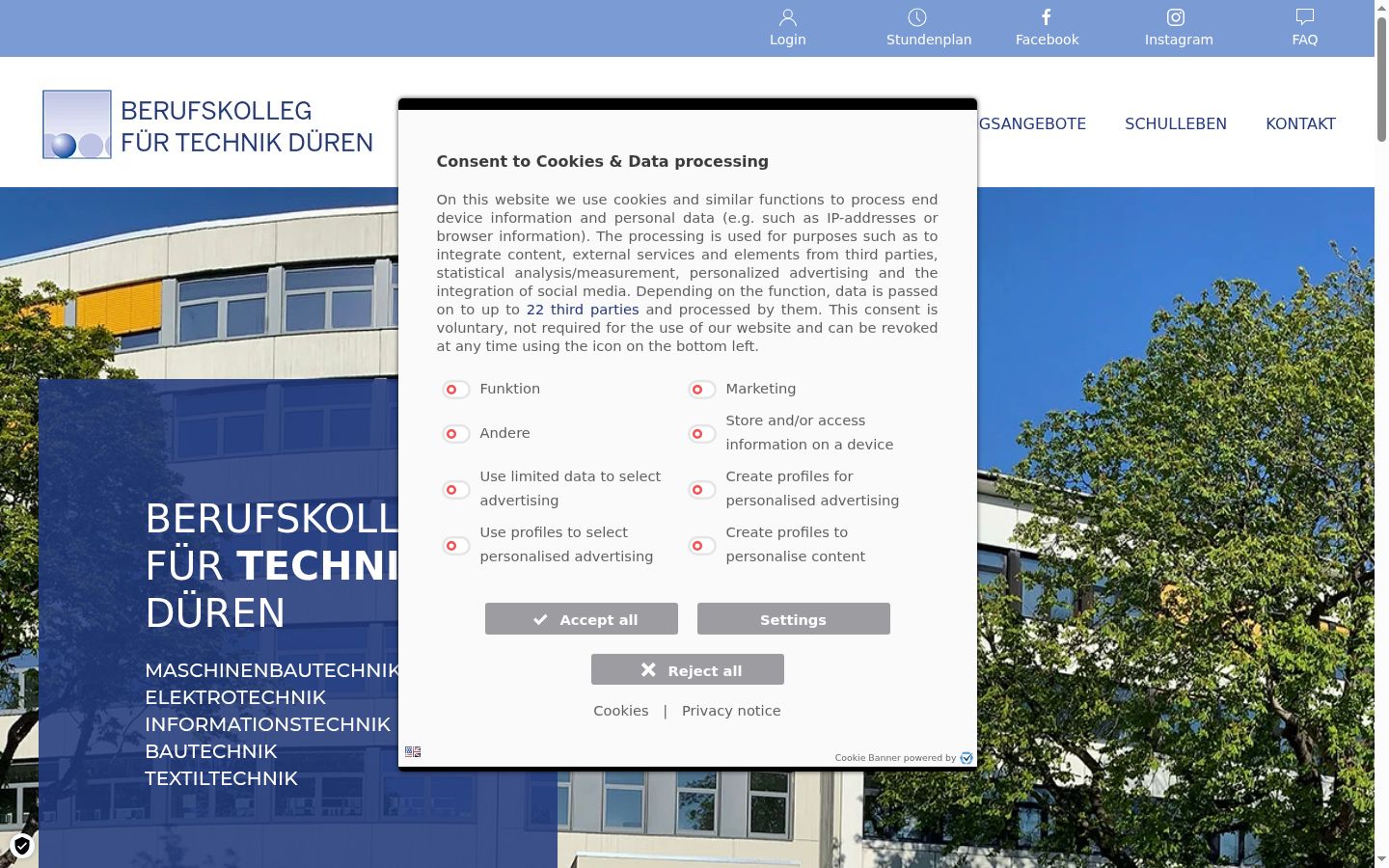 Capture d'écran de la bannière de consentement affichée avant toute interaction