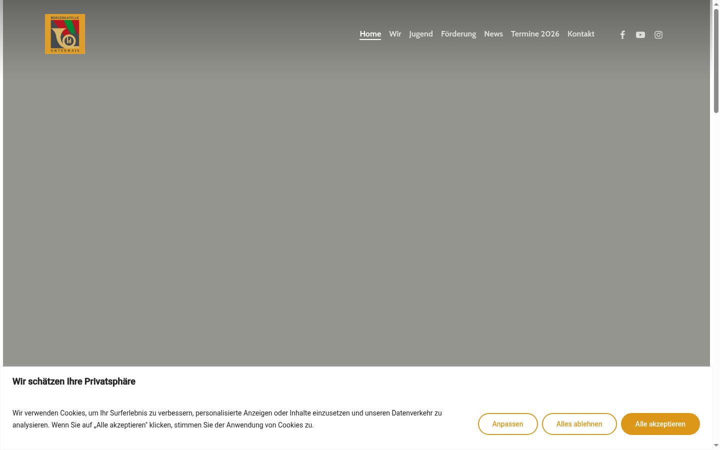 Screenshot del banner di consenso mostrato prima di qualsiasi interazione