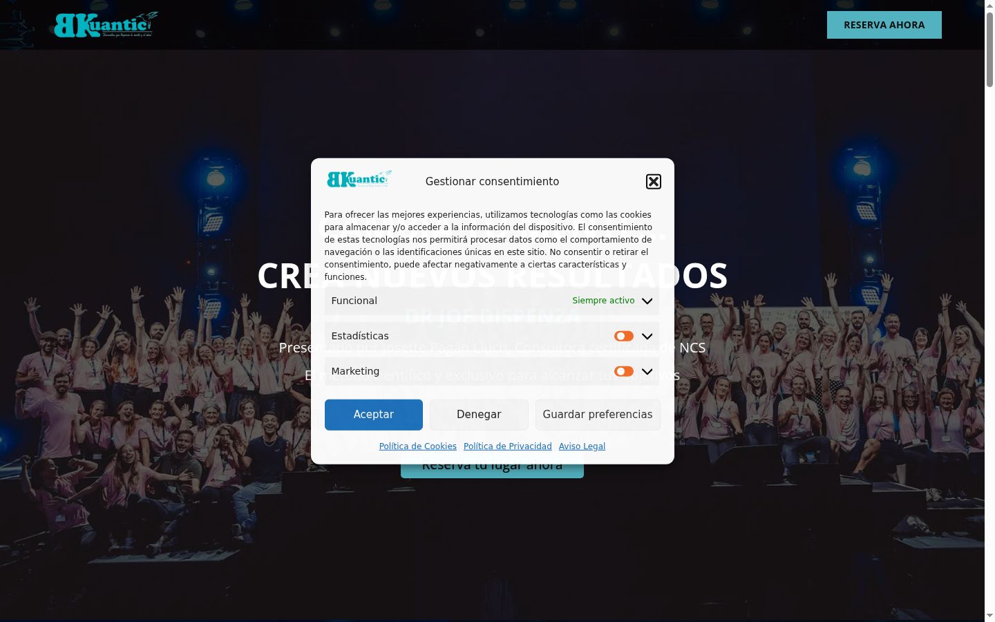 Screenshot del banner di consenso mostrato prima di qualsiasi interazione