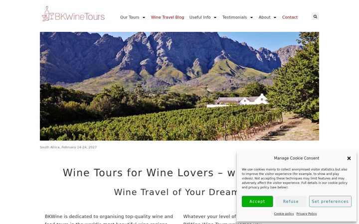 Screenshot of bkwinetours.com