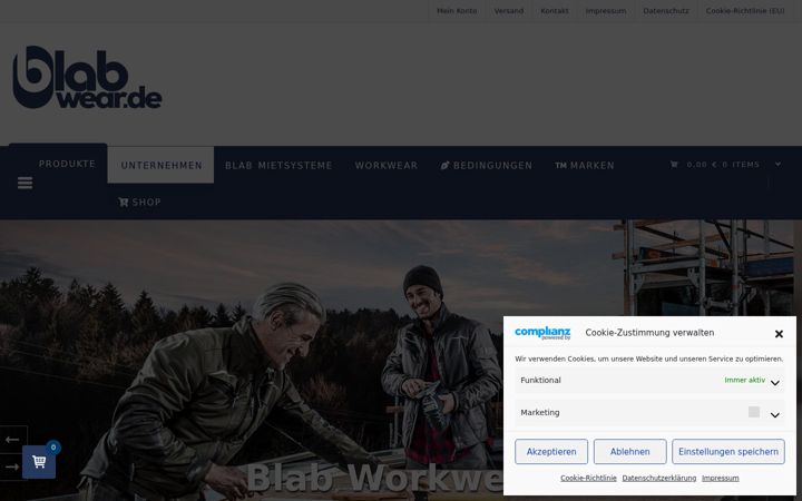 Capture d'écran de blab-workwear.de