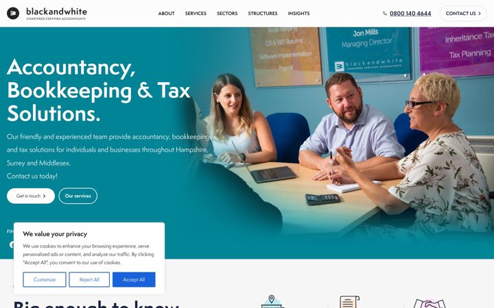 Screenshot ta' blackandwhiteaccounting.co.uk