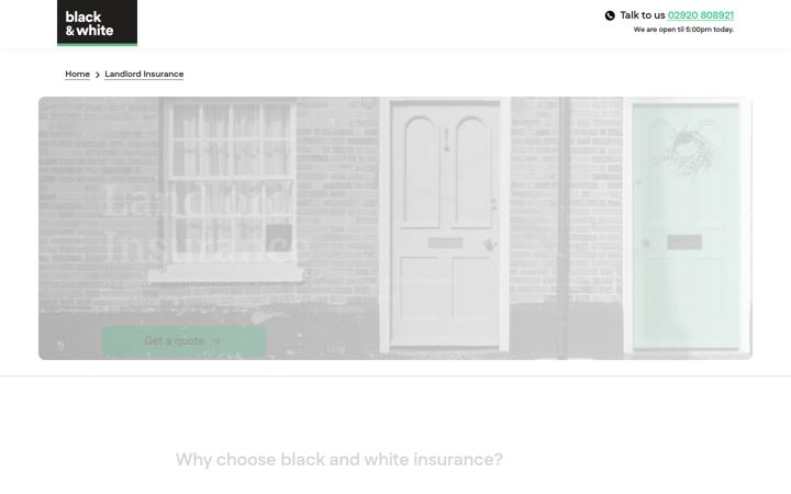 Screenshot of blackandwhiteinsurance.co.uk