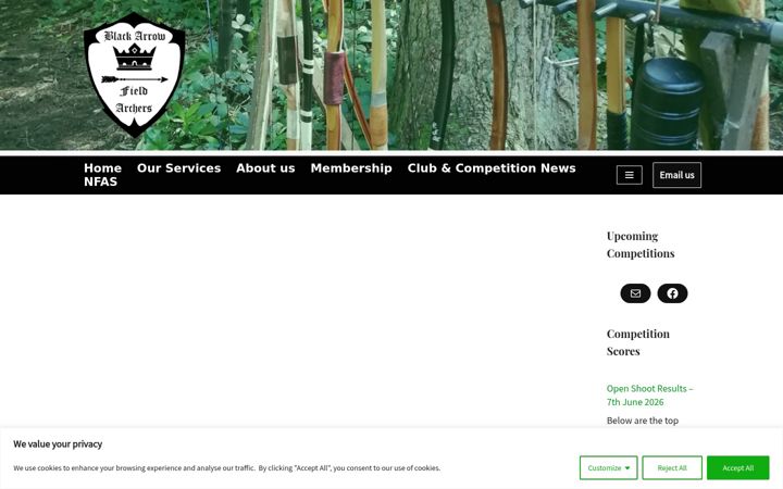 Screenshot of blackarrowfieldarchers.co.uk
