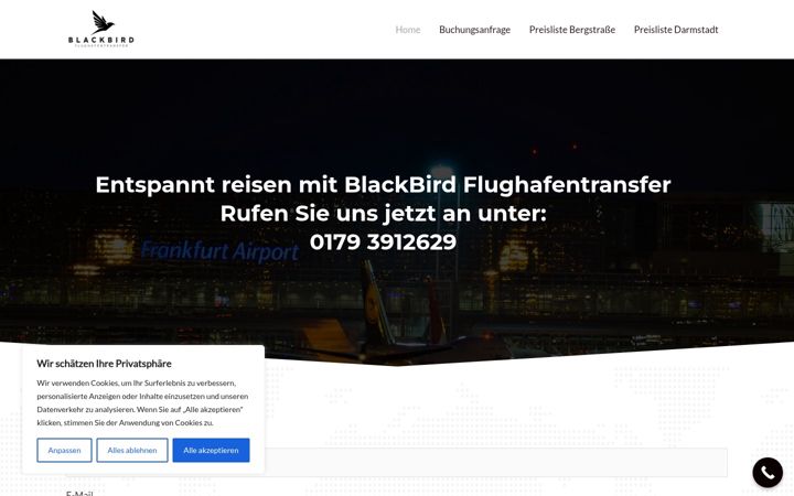 Screenshot of blackbird-flughafentransfer.de