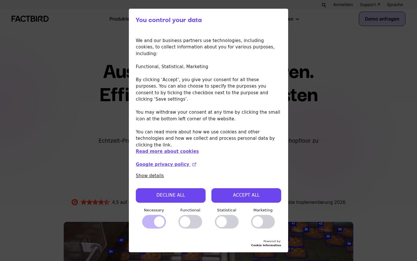 Screenshot del banner di consenso mostrato prima di qualsiasi interazione